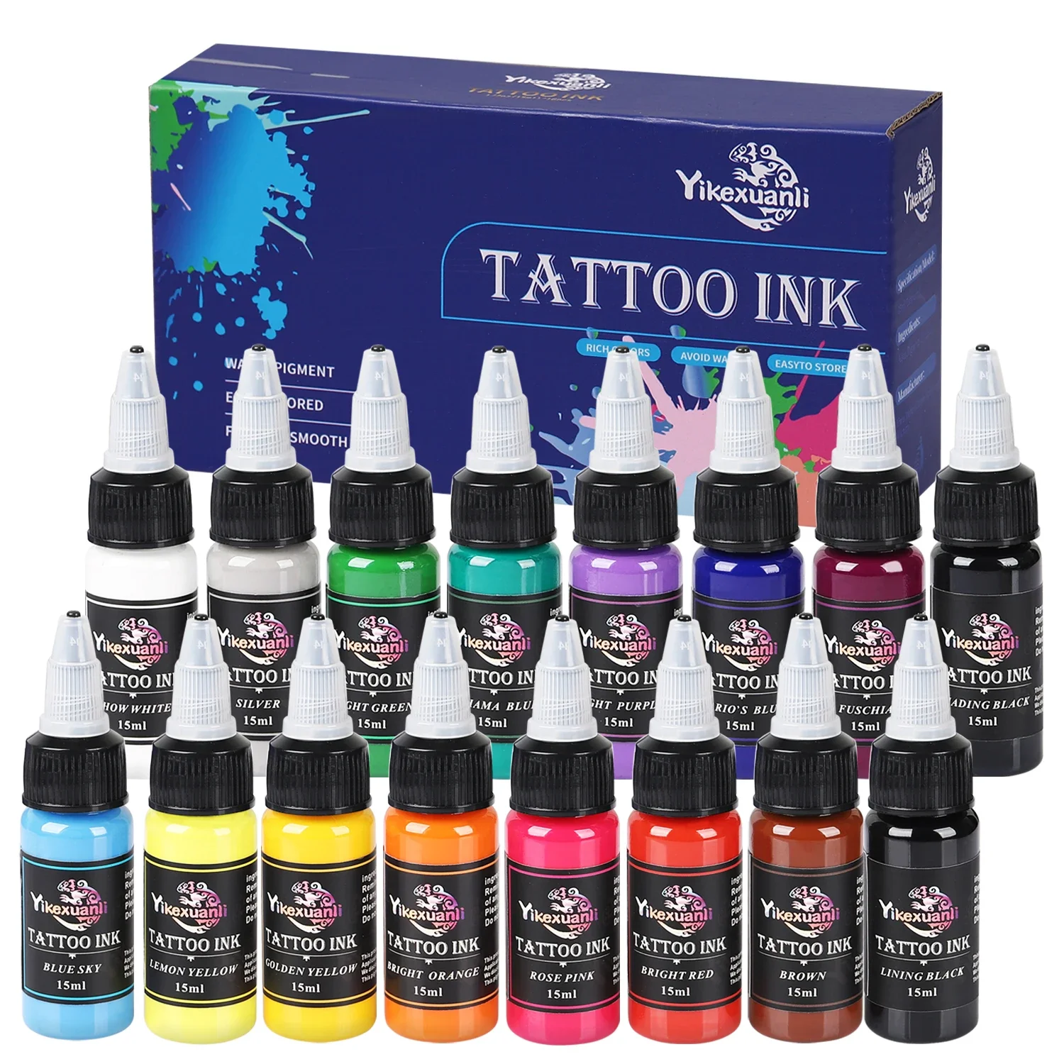 

15ml 16-colour tattoo ink Body art pigments Professional cosmetic makeup Makeup tattoo supplies Semi-permanent tattoo supplies