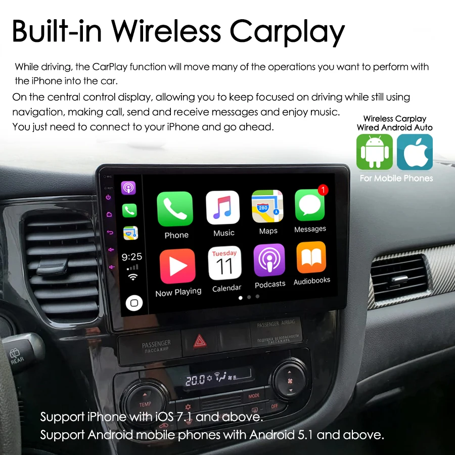Radio Estéreo con GPS para coche, reproductor Multimedia de vídeo con voz IA, 8 + 128GB, CarPlay, para Mitsubishi Outlander 3, GF0W, GG0W, 2012-2018