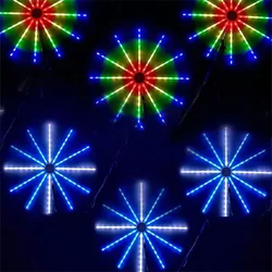 PAMNNY Dia 60CM Remote RGB Hanging Starburst Fan Lamp USB Firework Fairy Lights 18 Modes Christmas Garland Twinkle String Lights