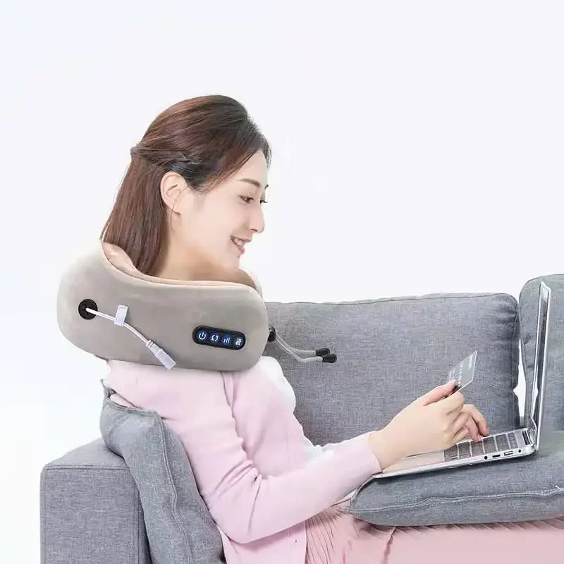 JYoucare Portable electric u-shaped neck shoulder massage pillow Heat vibrator Kneading shiatsu massager cervical relief fatigue