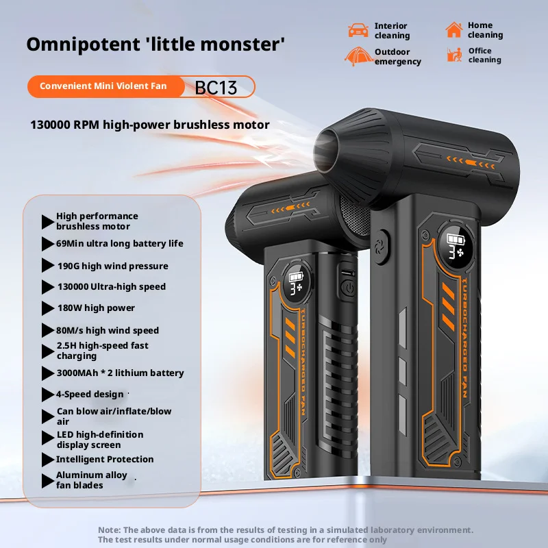 

New Turbo Violent Fan Mini Outdoor Dust Removal Digital Display High-Speed Brushless Handheld Dust Blower Automotive Supplies