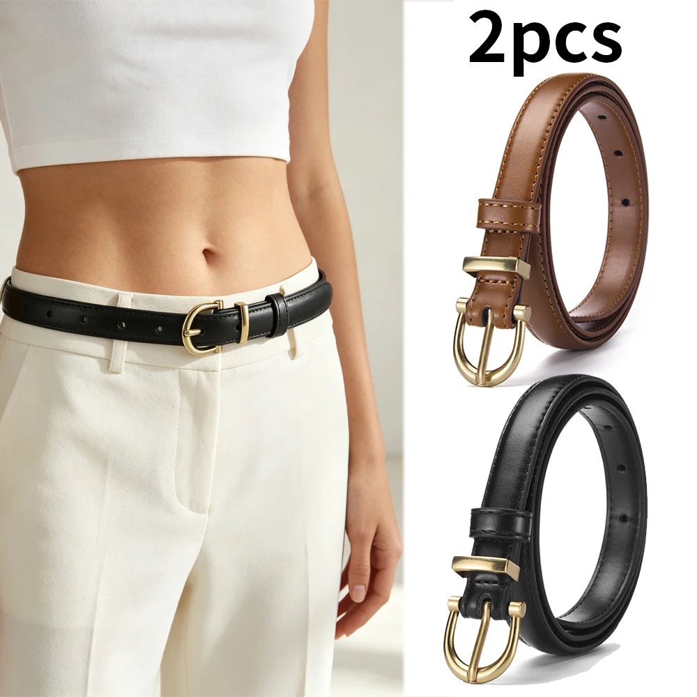 2pcs New Fashion Alloy Pin Buckle Belt High Quality Women's Daily Wear Trendy Women's Matching Dress Jeans Belt