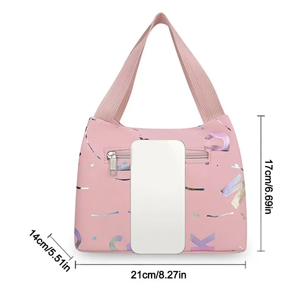 حقيبة غداء ذات سعة كبيرة، حقيبة يد تسوق بسيطة متعددة الاستخدامات، حقيبة يد مطبوعة برونزية، قماش أكسفورد، حقائب حمل مقاومة للماء #6