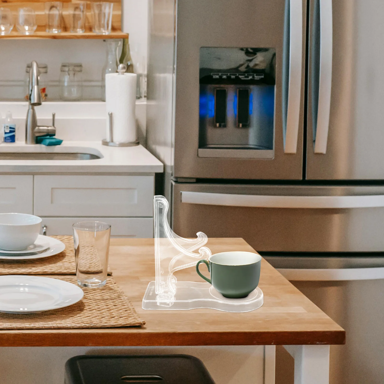 Soporte de exhibición para tazas de té y platillos, organizador moderno transparente de plástico para tazas de café, soporte para platos, soporte para tazas