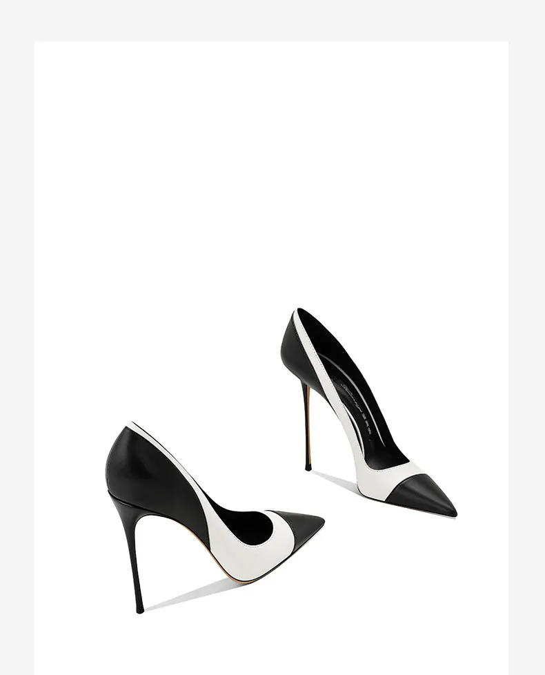 New Women's Slim Heel Fashionable Temperament Color Blocked Commuting Work Pointed Shallow Mouth High Heels 33-46 view 6