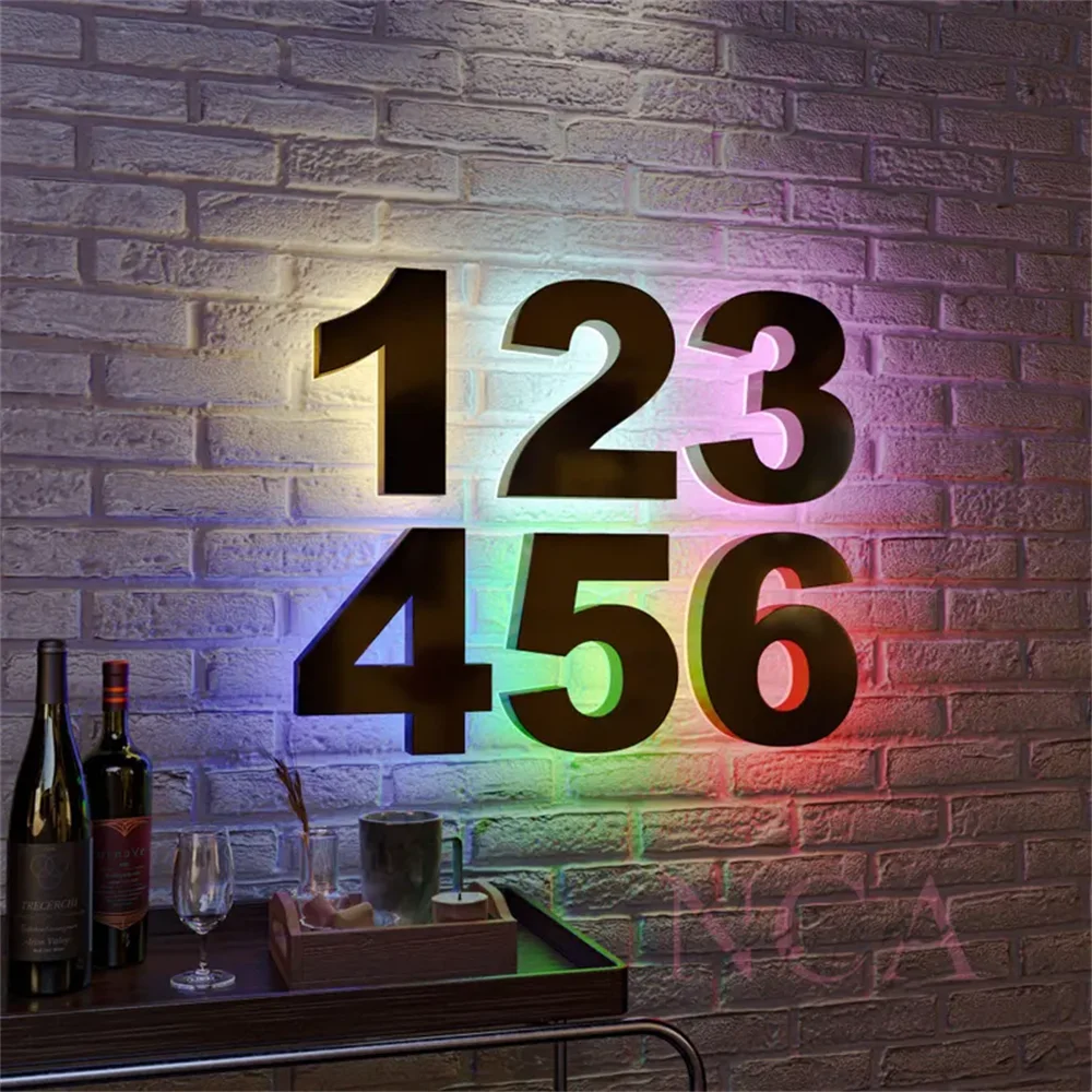 LED Numbers Backlit Metal Sign Waterproof Outdoor Illuminated Sign Glow in the Dark Modern Home Numbers Luxury Address Plaque
