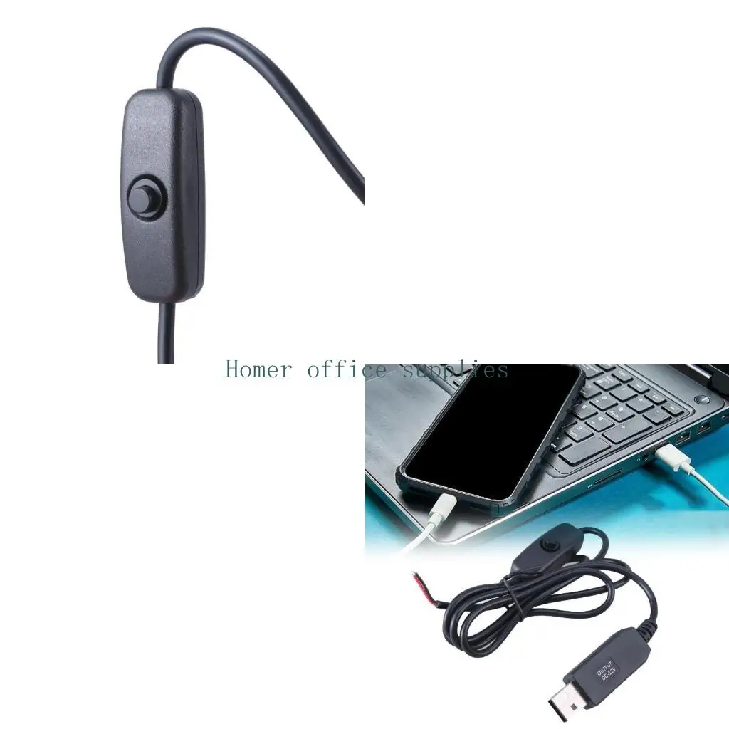 

K43B USB2.0 Male Plug 2pin Wire Pigtail Cable With Switches 12V 0.5A Black USB Power Cable
