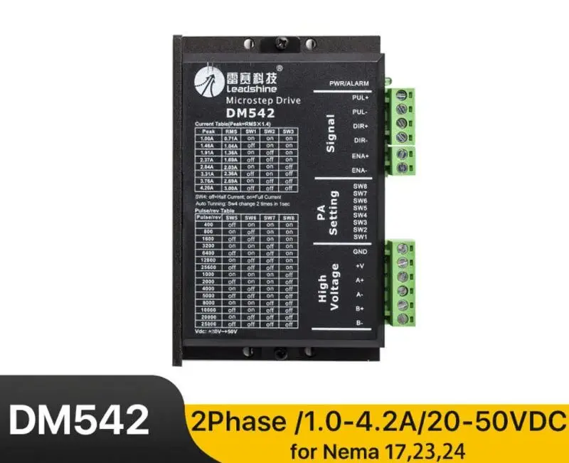 Leadshine DM542 2 Phase Stepper Driver 20-50VDC 1.0-4.2A for NEMA17 NEMA23 Stepper Motor Controller 42 57 Stepper Motor