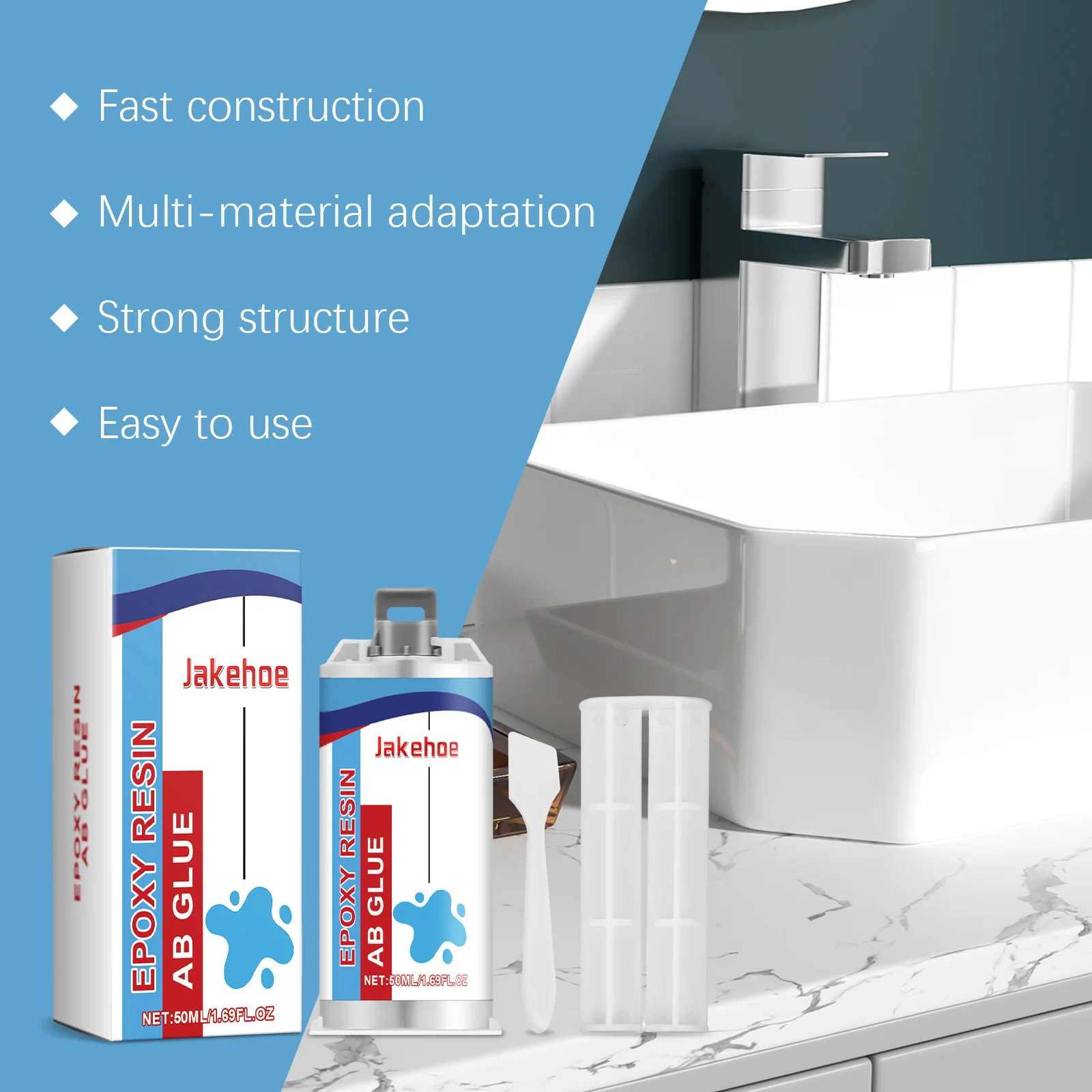 Fast Curing Epoxy AB Resin Adhesive High Strength Adhesive Metal Ceramic Plastic Repair Casting Repair Glue Repair Tools 50ML