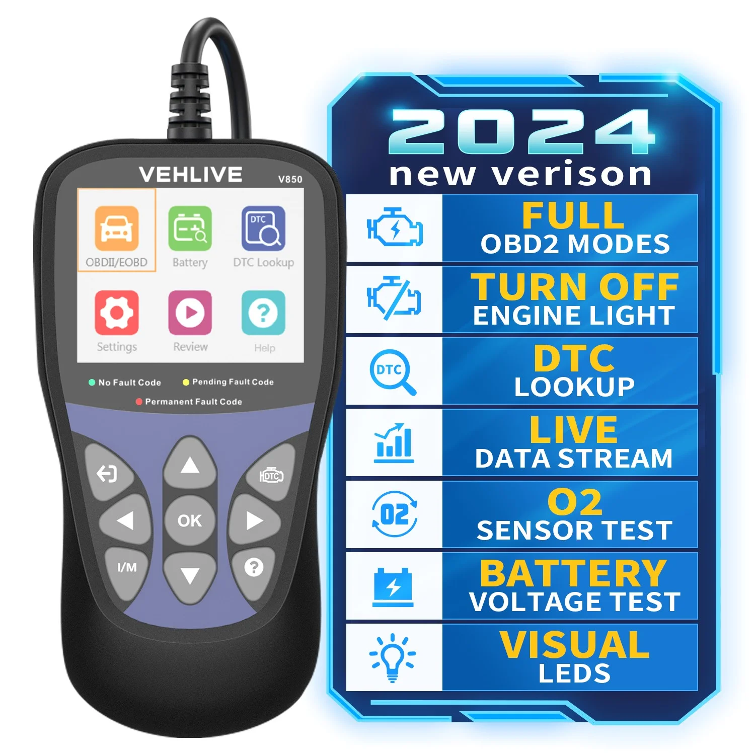 

V850 OBD2 EOBD Scanner Handheld Vehicle Inspection Fault Diagnostic Tester with Live Data Battery Test OBDII Code Reader Tools