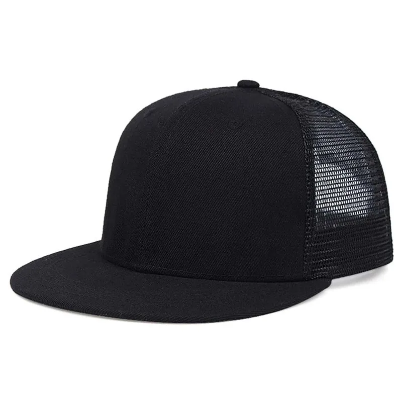 Custom Printed Logo Polyester Summer Breathable Mesh Cap Simple Men\'s Hip Hop Shade Casual Flat Rim Baseball Hat Gorras Hombre