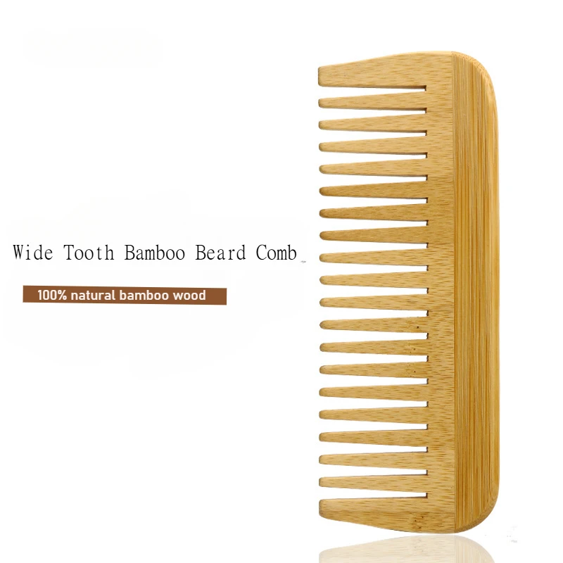 Natural Bamboo Wide-tooth Comb, Men's Anti-static Beard Wooden Comb Portable Styling Hair Comb Handleless Hair Comb