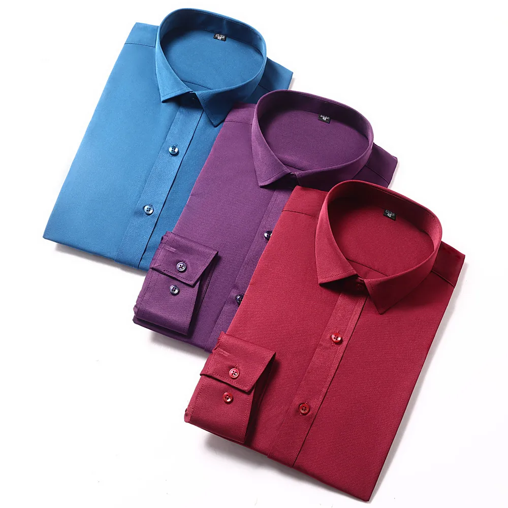 

Мужская деловая рубашка размера плюс 5XL, базовая рубашка с длинным рукавом, четыре сезона, гладкая, эластичная, однотонная, без железа, официальная одежда для свадебной вечеринки
