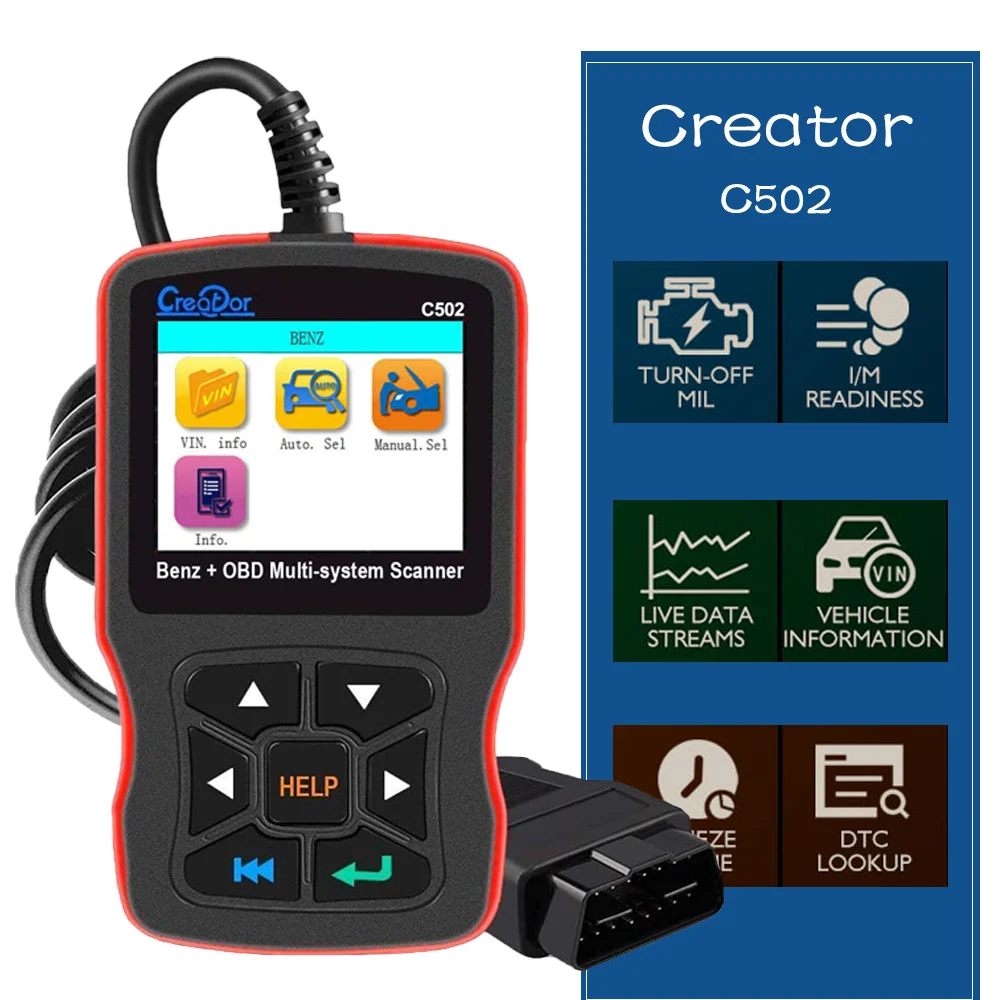 Creator C502 Automotive OBD2 Code Reader Scanner for Mercedes Benz ABS SRS Transmission Full System Professional Diagnostic Tool