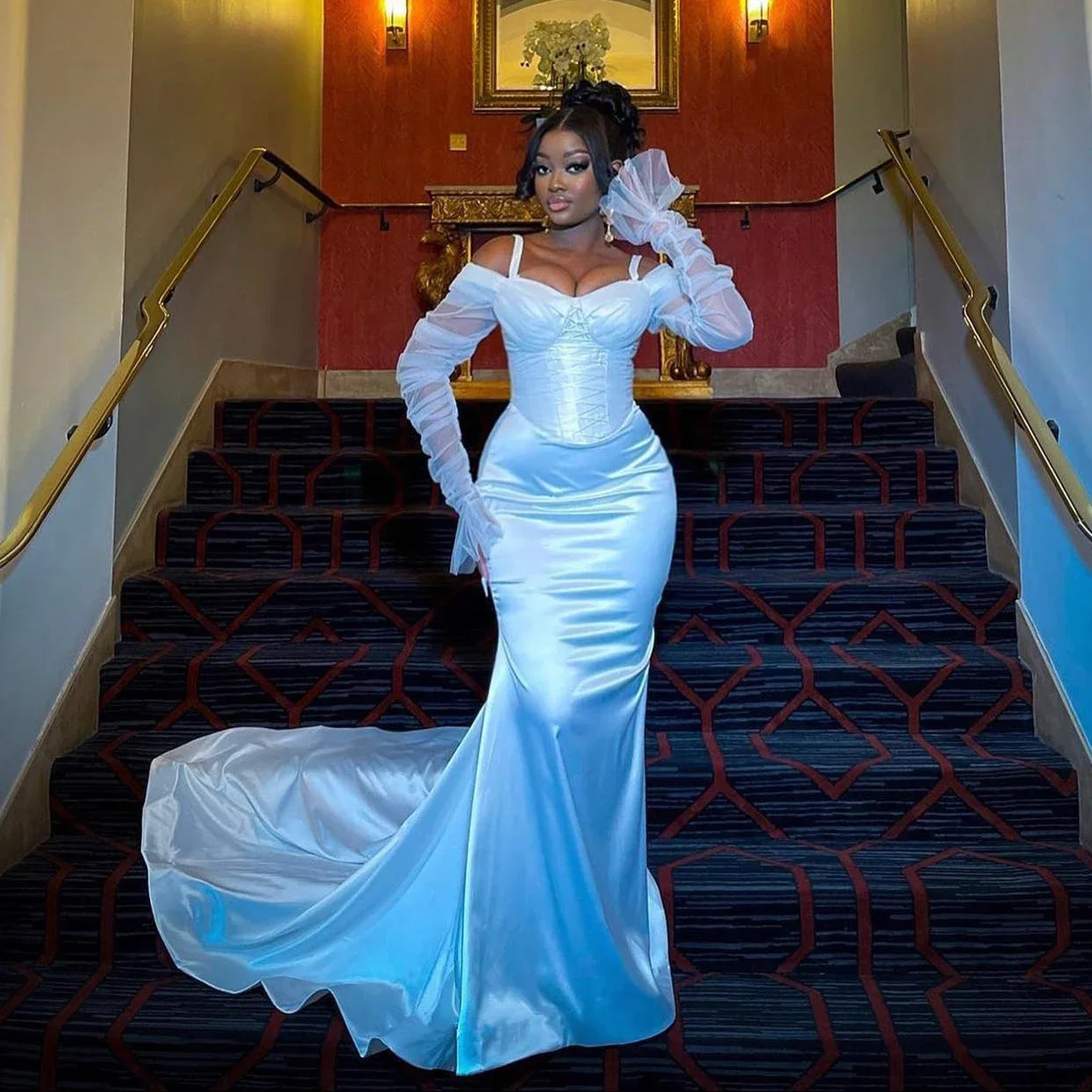 

Elegant Aso Ebi Mermaid Women's Dance Dress 2026 Sexy Off Shoulder Long Sleeved Formal Occasion Party Evening Dress Customized