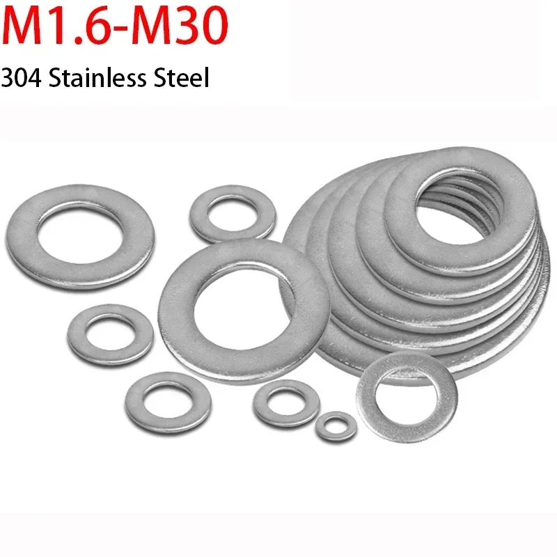 2-200Pcs Large Flat Washe M1.6 M2 M2.5 M3 M4 M5 M6 M8 M10 M12 M14-M30 304 Stainless Steel Big Metal Gasket Meson Plain Washers