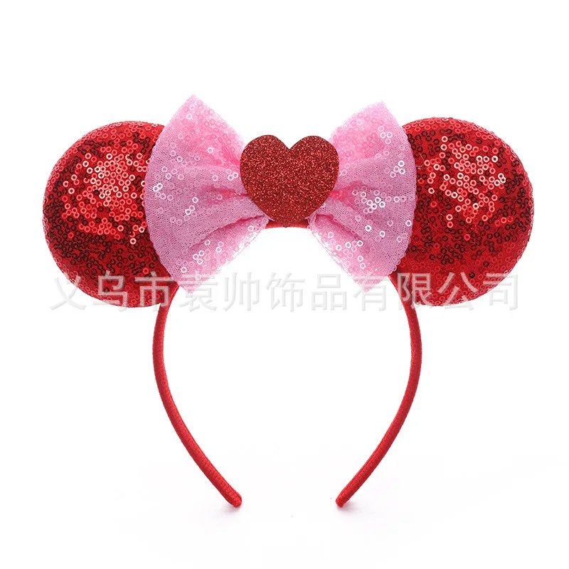 Kawaii عيد الحب وصول جديد ديزني ميكي ماوس الشعر التبعي الترتر القوس عقال عطلة الأطفال الشعر التبعي #4