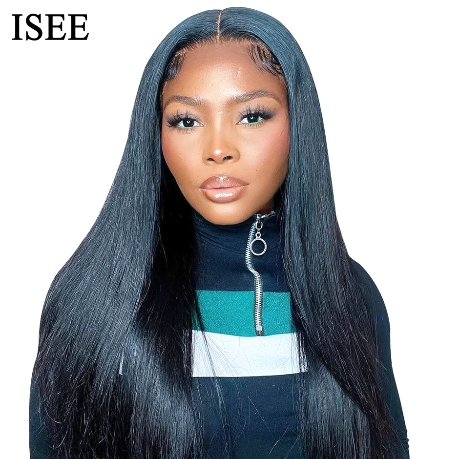 ISEE HAIR-Peluca de cabello humano liso de 13x4 para mujer, postizo de encaje frontal con densidad de 250, pelo Malayo