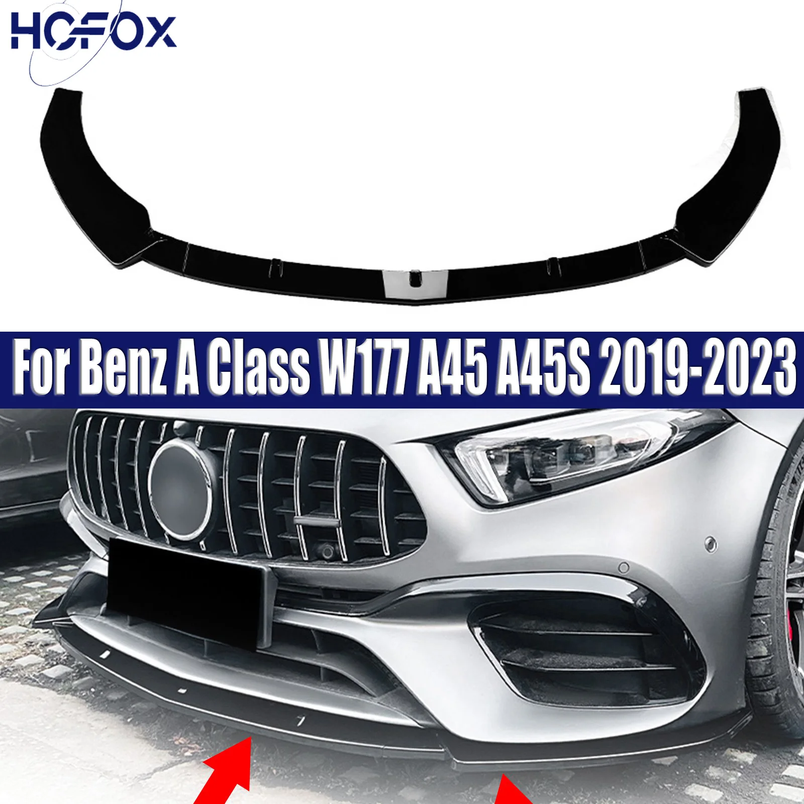 

For Mercedes Benz A Class W177 A45 A45S 2019-2023 Automobile Front Bumper Splitter Lip Splitter Body Kit
