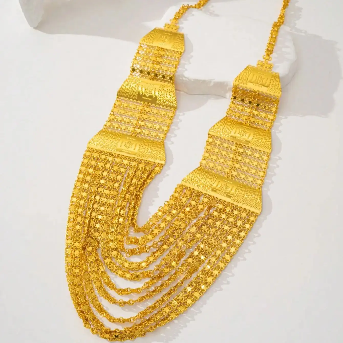 Gold-Plated Multi-Layer Long Necklace Turkish Kurdish Bride Large Necklace for Arab Middle East Wedding Festivals  Accessories