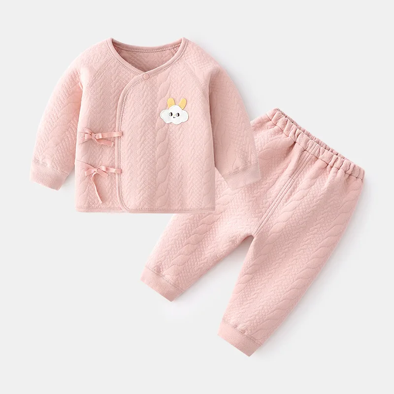 Newborn thermal underwear baby boneless cotton long johns set baby monk clothes baby padded lace-up