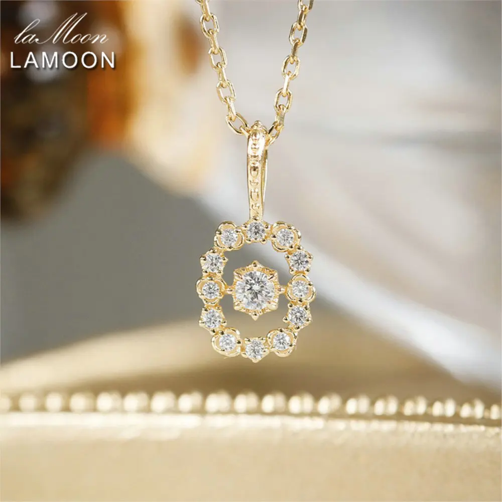 

LAMOON S925 стерлингового серебра эллипс ажурный кулон с фианитом ожерелье для женщин изысканные элегантные роскошные позолоченные ювелирные изделия