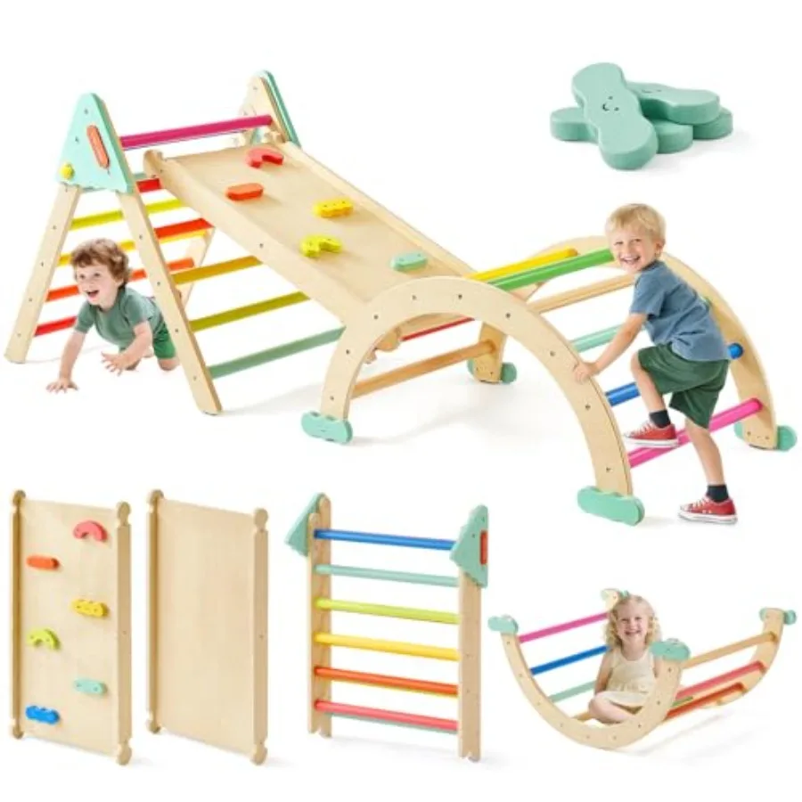 

Набор для лазания Пиклер 7-в-1: складной деревянный игровой комплекс Монтессори для малышей, домашняя деревянная площадка для лазания, подарок для ребенка