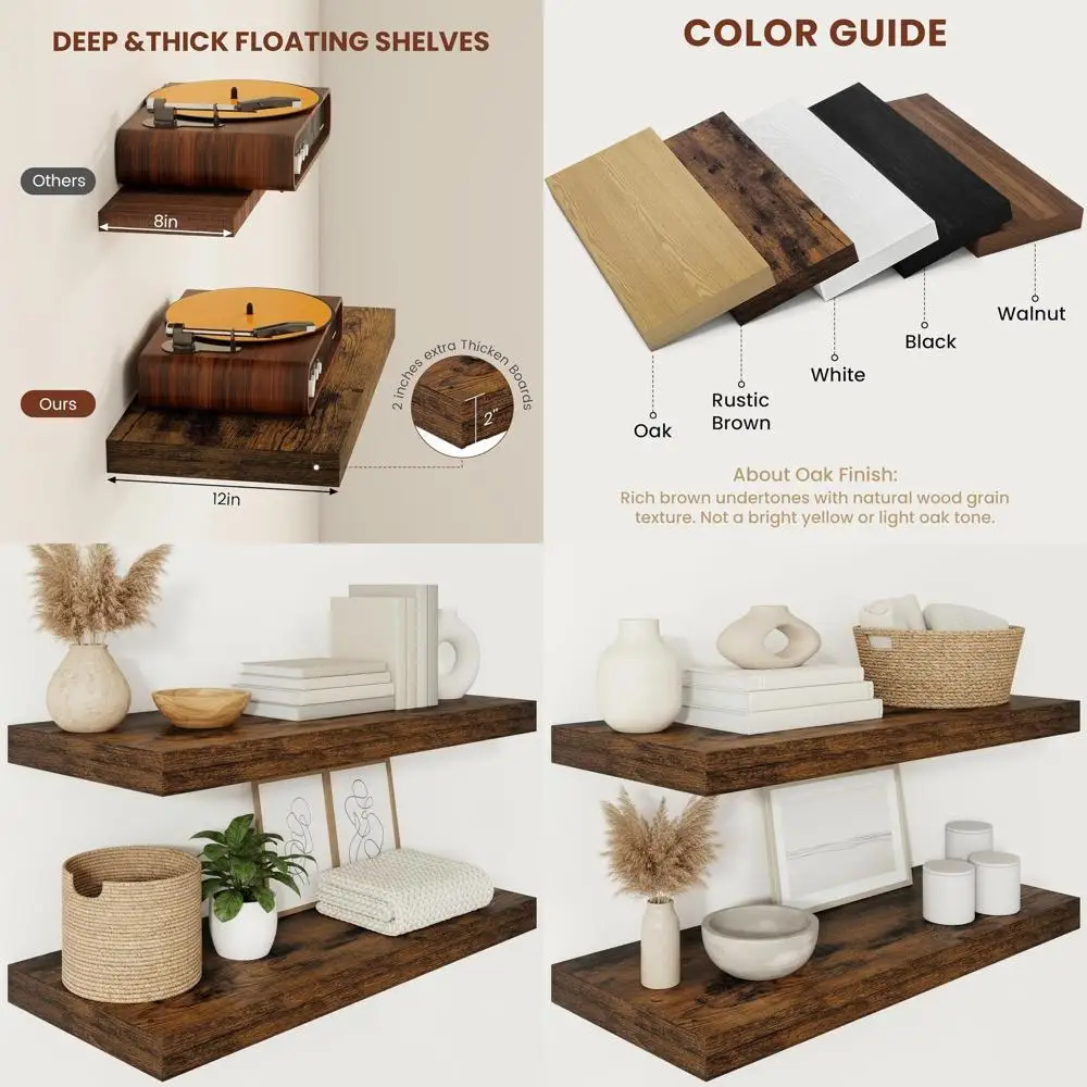 

Rustic Brown Floating Shelves, Set of 2, 30 x 12 x 2 for Living Spaces