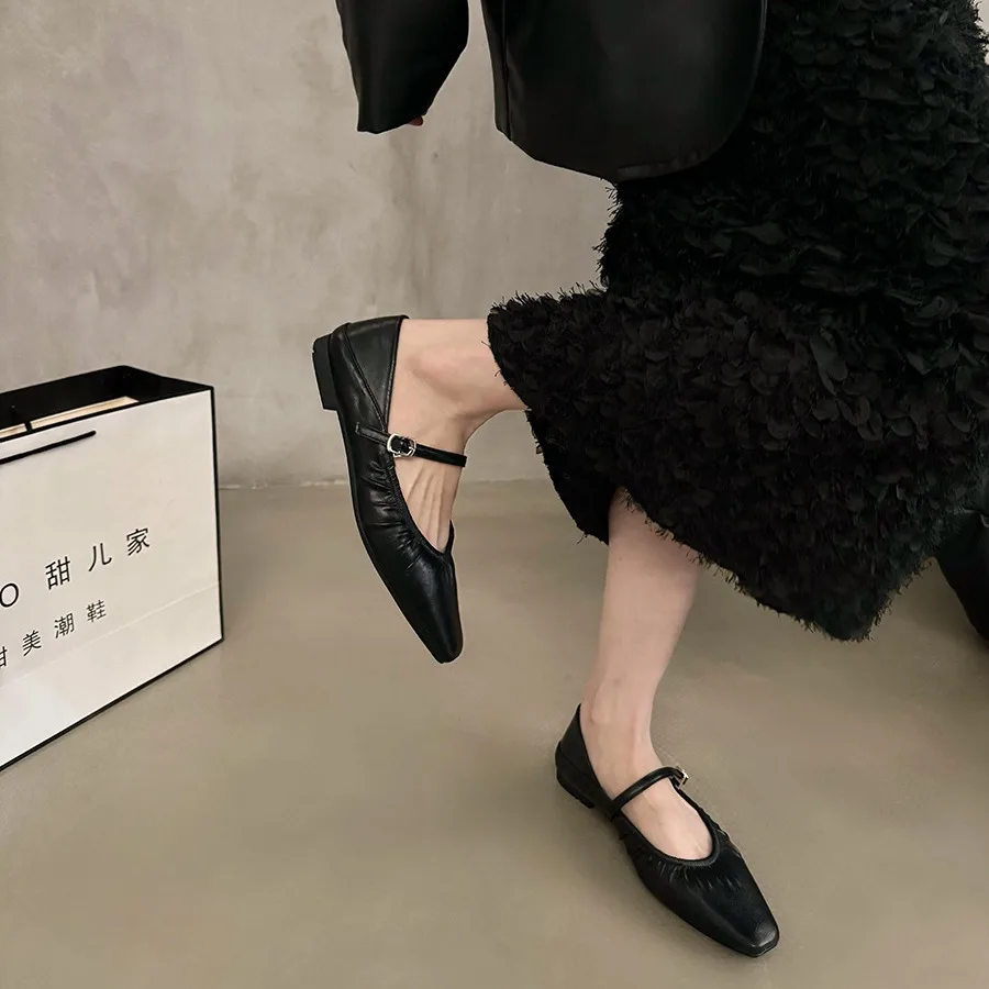Luxury Designer Women Mary Jane Flat Shoes Fashion Shallow Buckle 2024 Ladies Comfort Soft Sole Flat Heel Ballerina Shoes