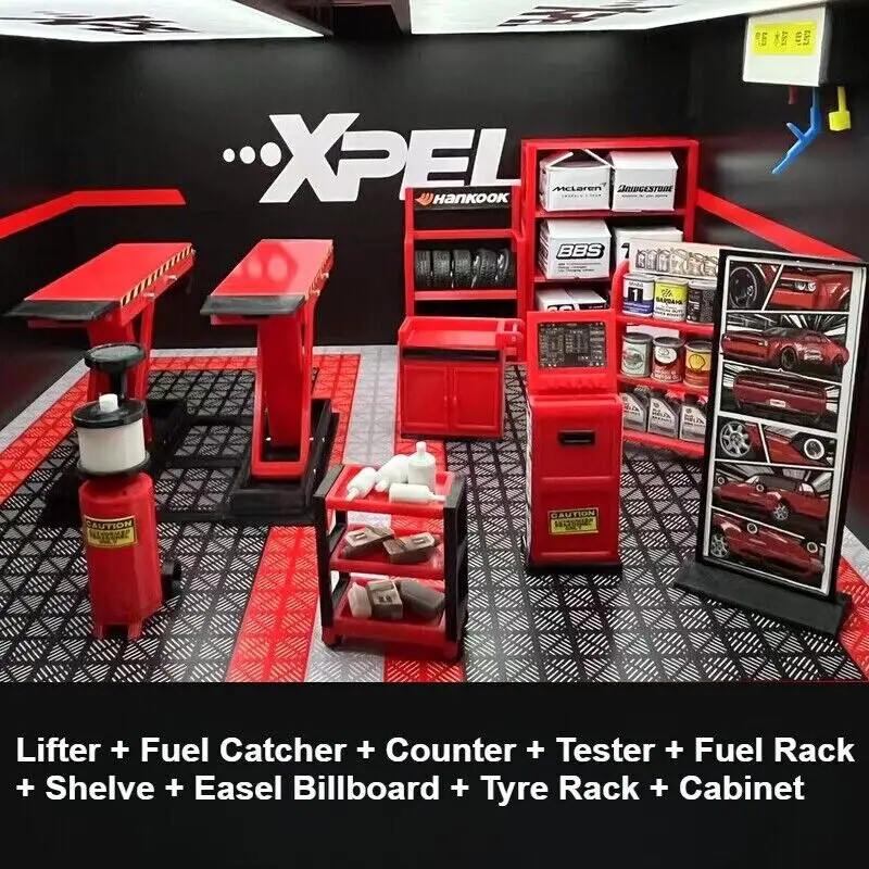 Diorama 1/18 Zestaw Modelarski Warsztat Samochodowy Garaż Rekwizyt Scena Akcesoria US