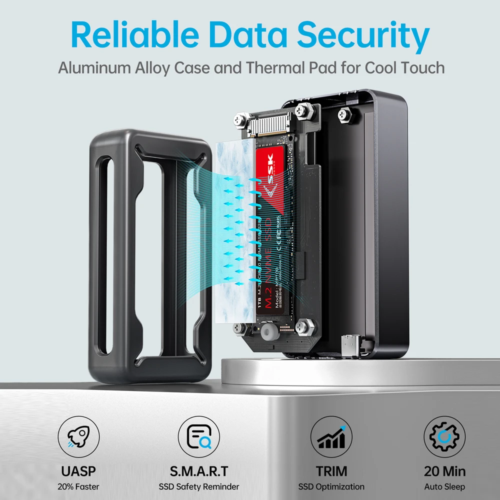 SSK 40Gbps USB 4.0 M.2 NVMe SSD Enclosure M.2 To Type-C Solid State Drive Case Compatible with Thunderbolt 4 Support UASP TRIM
