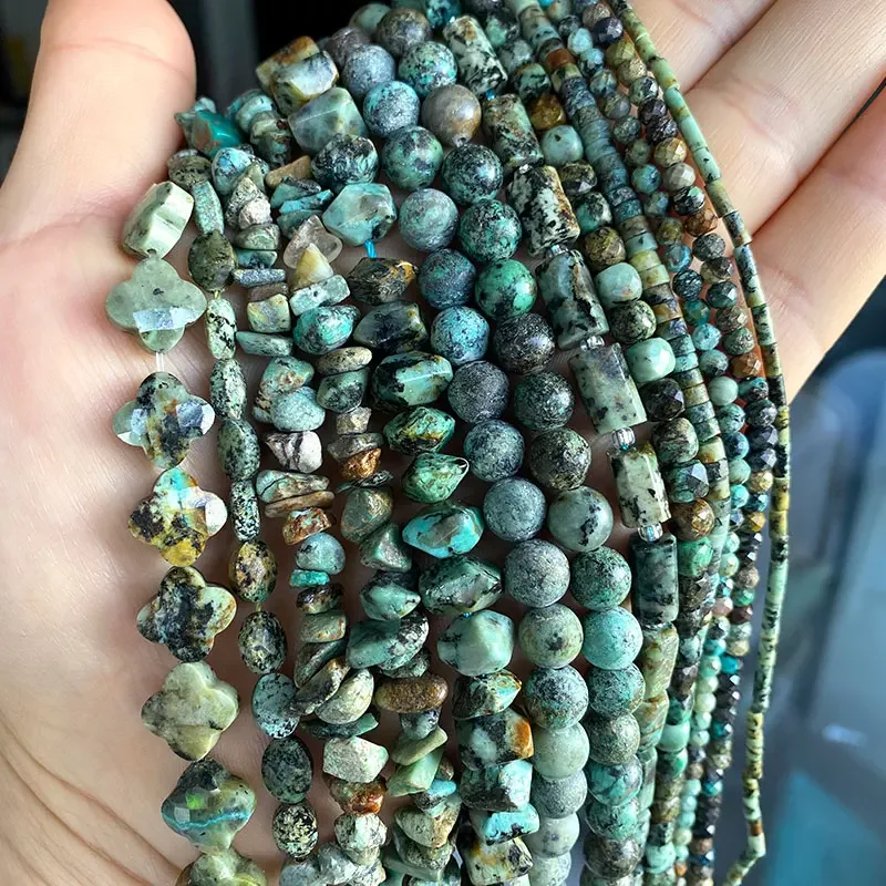 Wholesale Natural Stone Beads  African Turquoise Faceted Round Square Oval Matte Flat Rondelle for Making Jewelry DIY Bracelet