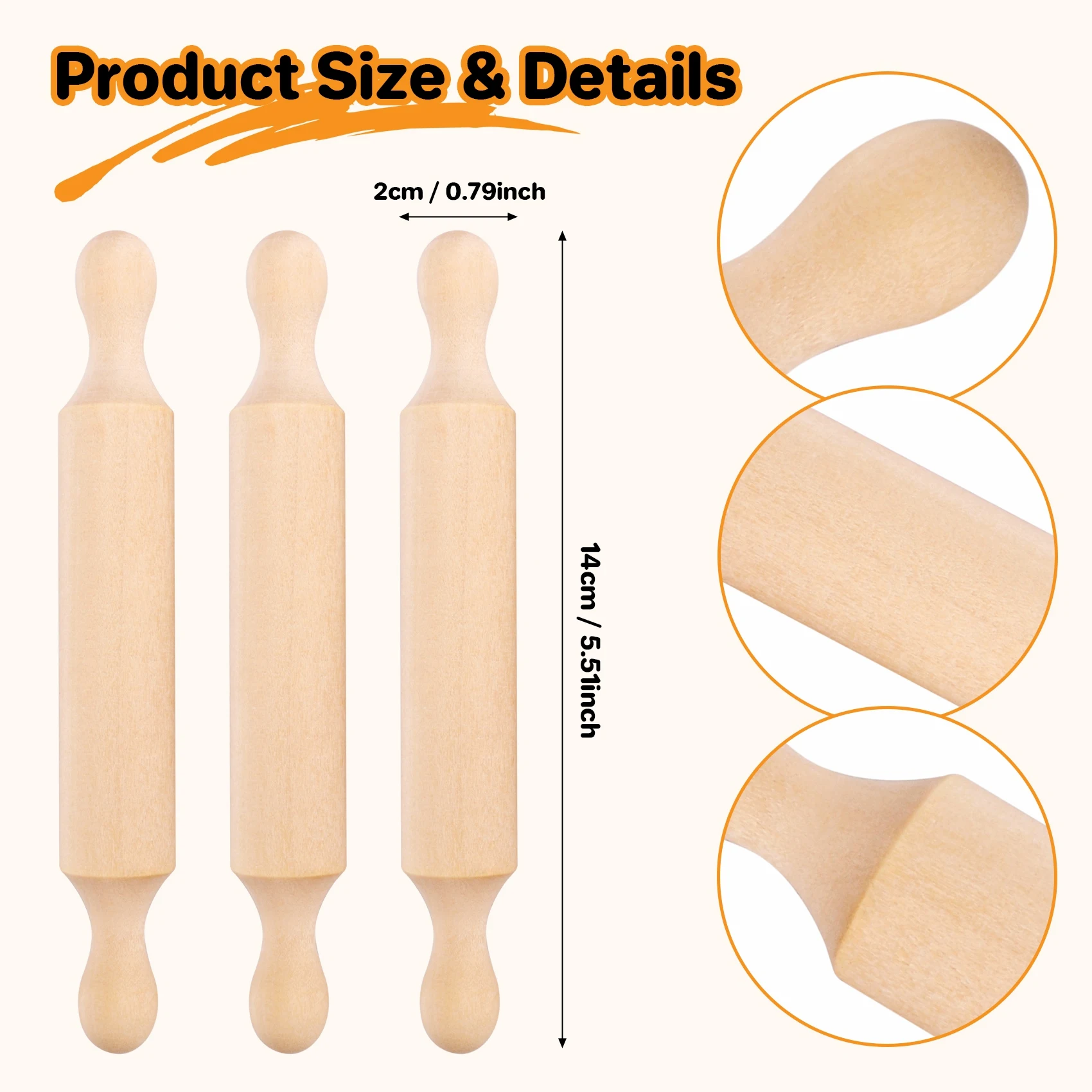 Kitchen Roller Baking - J1UL1N ไม้คลึงแป้งไม้ขนาดเล็ก 6 นิ้ว ไม้คลึงแป้งสำหรับทำขนม ไม้คลึงแป้งขนาดเล็กสำหรับเด็ก