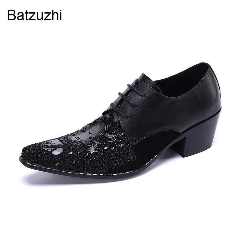 Batzuzhi scarpe eleganti in pelle da uomo in pelle di lusso Vintage scarpe a punta in metallo nero scarpe da lavoro in pelle uomo matrimonio, EU38-46