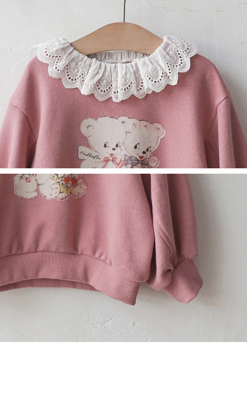 Kids Clothes Girls 2024 Autumn Toddler Baby Girls Hollow Lace Cute Bear Sweater Children\'s Sweatshirts