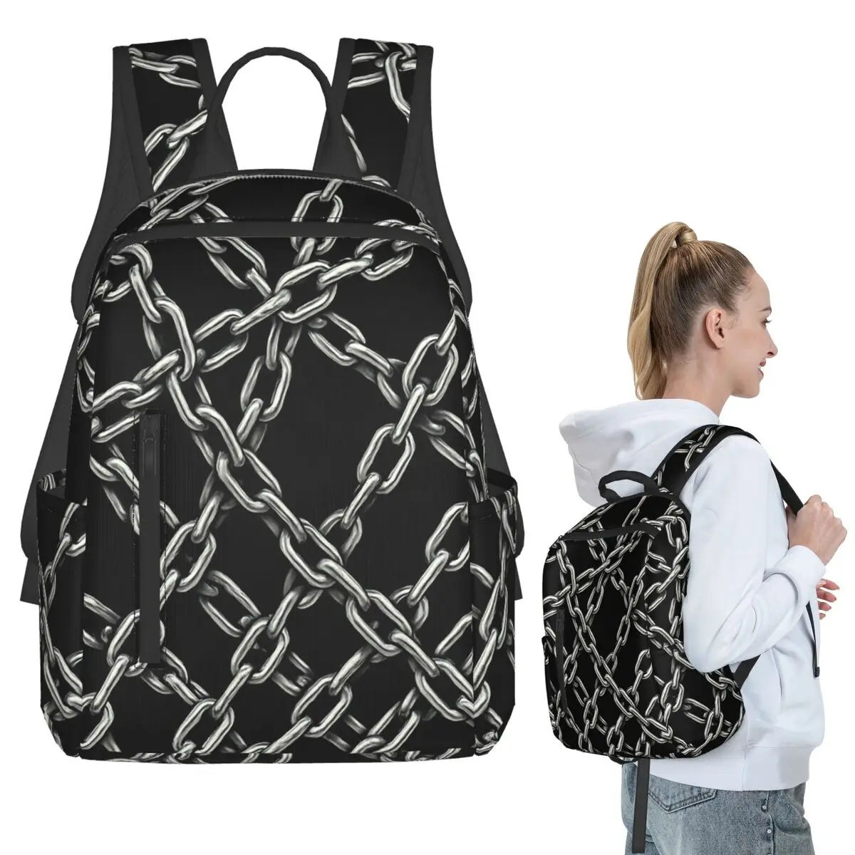 

Entangled Silver Chain Network Backpack Student BookBag Kids School Bag Computer Shoulder Bags Men Women
