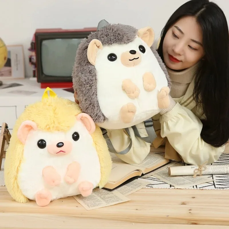 32cm Kawaii Cute Soft Hedgehog Plush Backpack - Comfortable Cartoon Animal School Bag for Boys & Girls Children's