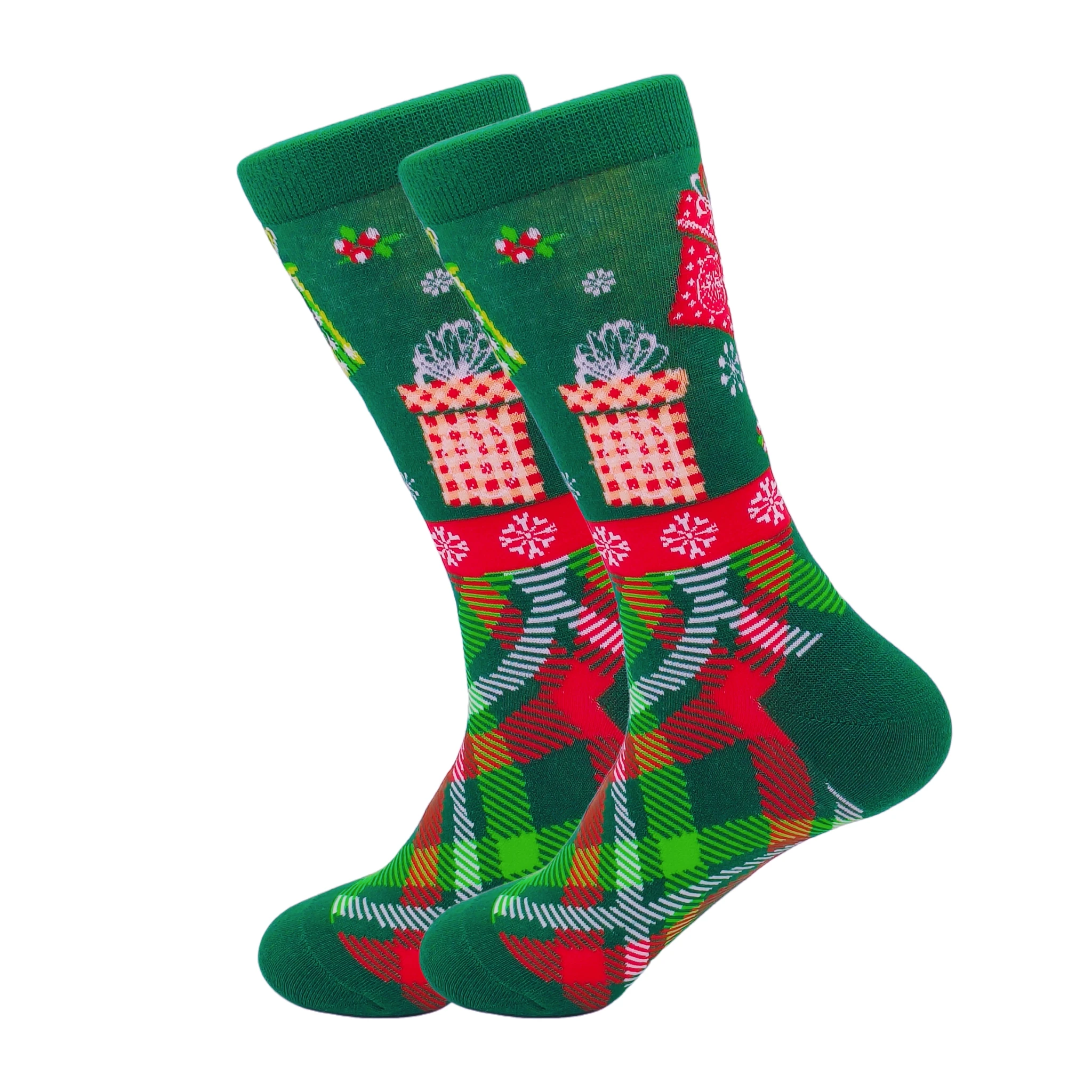 

One Pair Packed Green Background Gift Tube Socks