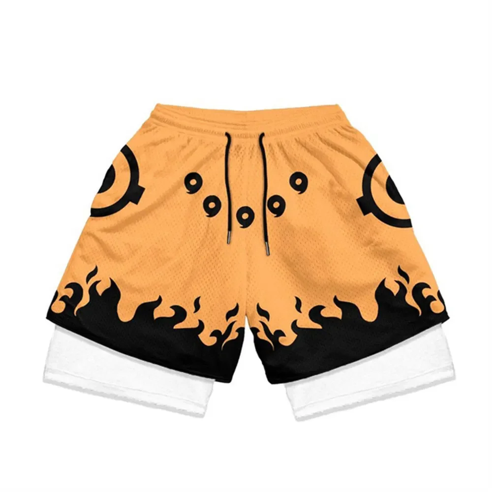 Men\'s Anime Performance Shorts Manga Print 2 in 1 Gym Shorts Compression Stretchy Sports Shorts Quick Dry Fitness Workout Summer