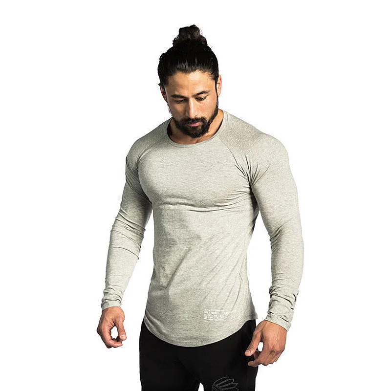 Men's Bodybuilding Sports Workout Running Long Sleeve Compression Tshirt  Fitness Clothing Male Skinny Tights T Shirt Cotton Tee