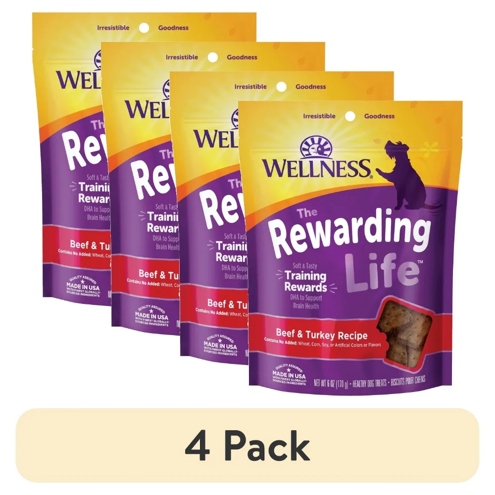 

(4 pack) Wellness Soft WellBites Grain-Free Beef & Turkey Recipe Dry Dog Treat, 6 oz