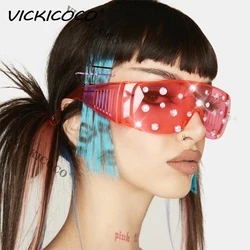 Oversized Diamond Goggle Sunglasses Women Men Fashion One Piece Windshield UV Protection Punk Rhinestone Sunglasses Feminino Man