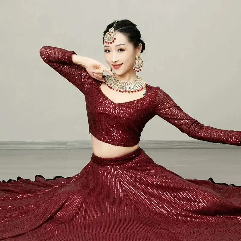Iman Exotic Indian Dance Dress Ethnic Style Female Dance Dress Performance Photography Sari Top Large Swing Skirt Set - view 5