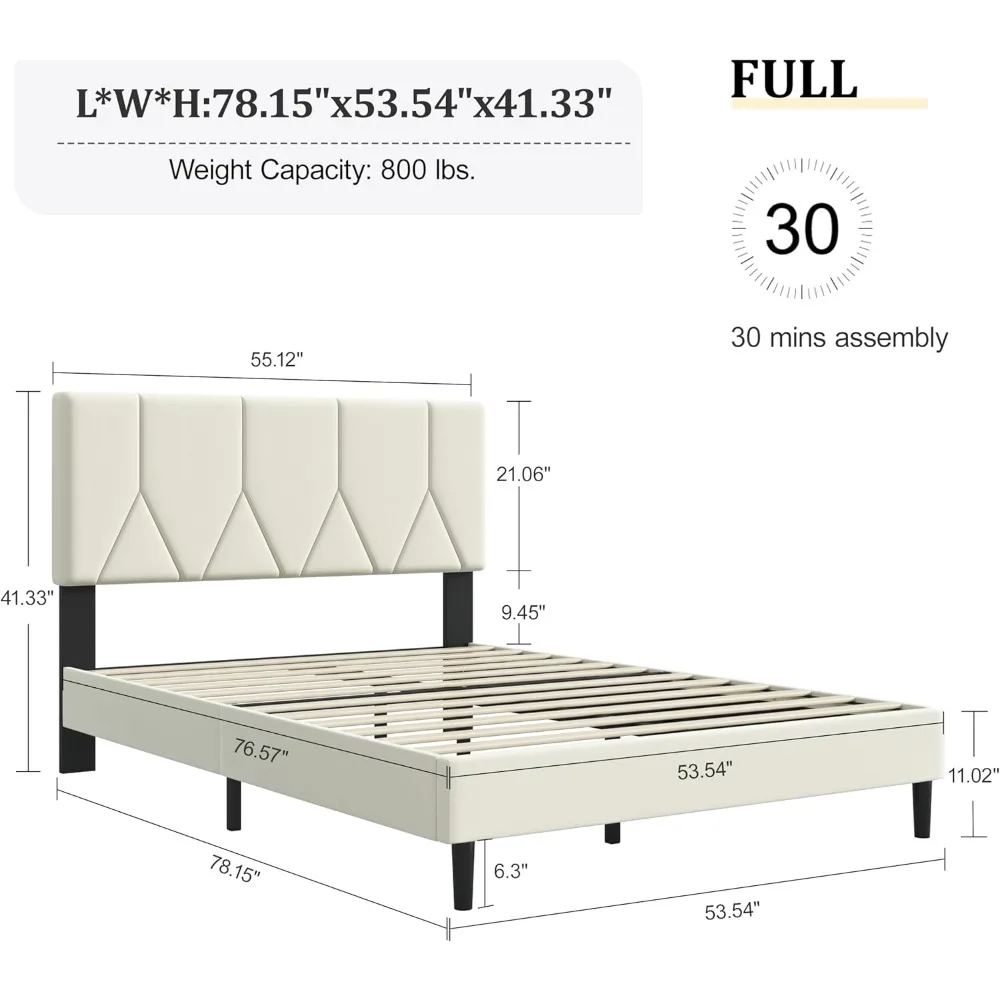 إطار سرير بمنصة رأس مخملية فاخرة مع دعم مرتبة منجد بالكامل