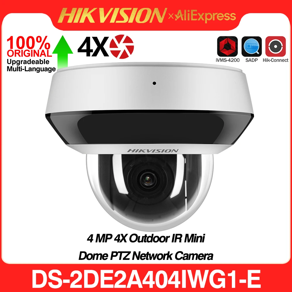 Cámara IP Original Hikvision 4MP PoE DS-2DE2A404IWG1-E, cámara de seguridad de 2,8-12MM, micrófono incorporado, Zoom óptico 4X, videovigilancia