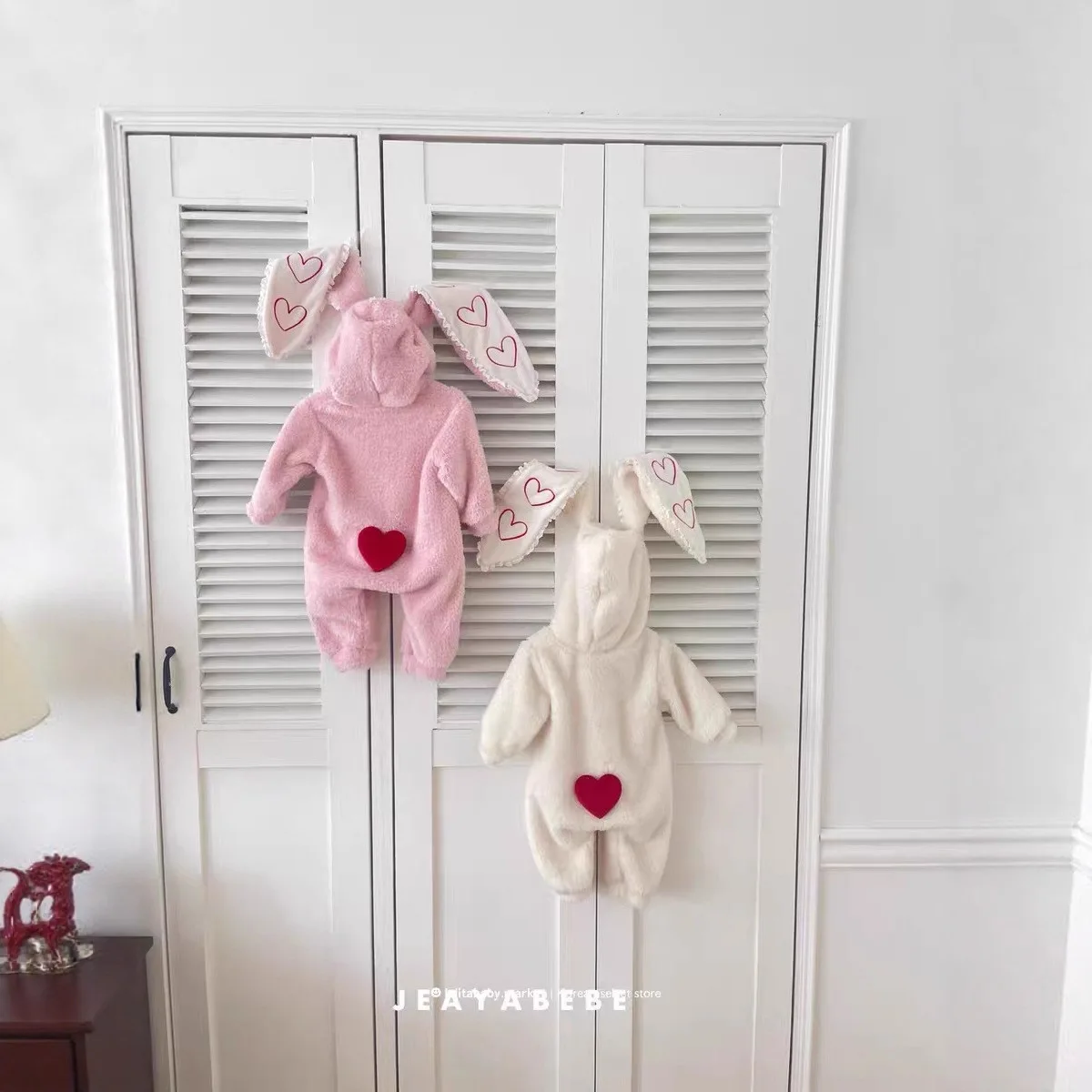 Korean Version Ins Plush and Thick Rabbit Ears Cute Jumpsuit Warm Outdoor Wear Autumn and Winter