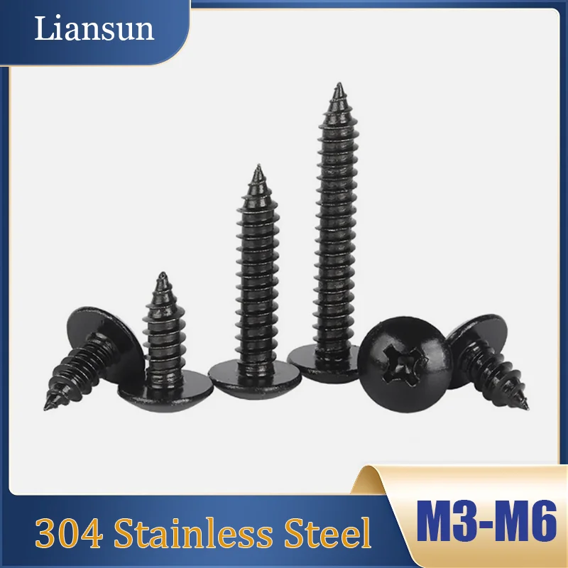 Black Phillips Truss Head Screw M3M4M5M6 304 Stainless Steel Phillips Head/Pan Head Wood Screw Mushroom Head Self -Tapping Screw