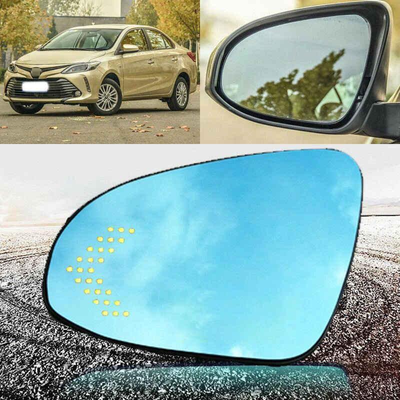 

For Toyota Vios Levin Yaris Heating Blue Lens Large Vision Rearview Mirror Wide Angle Blue Glass Anti-Glare Turn Single Lamp