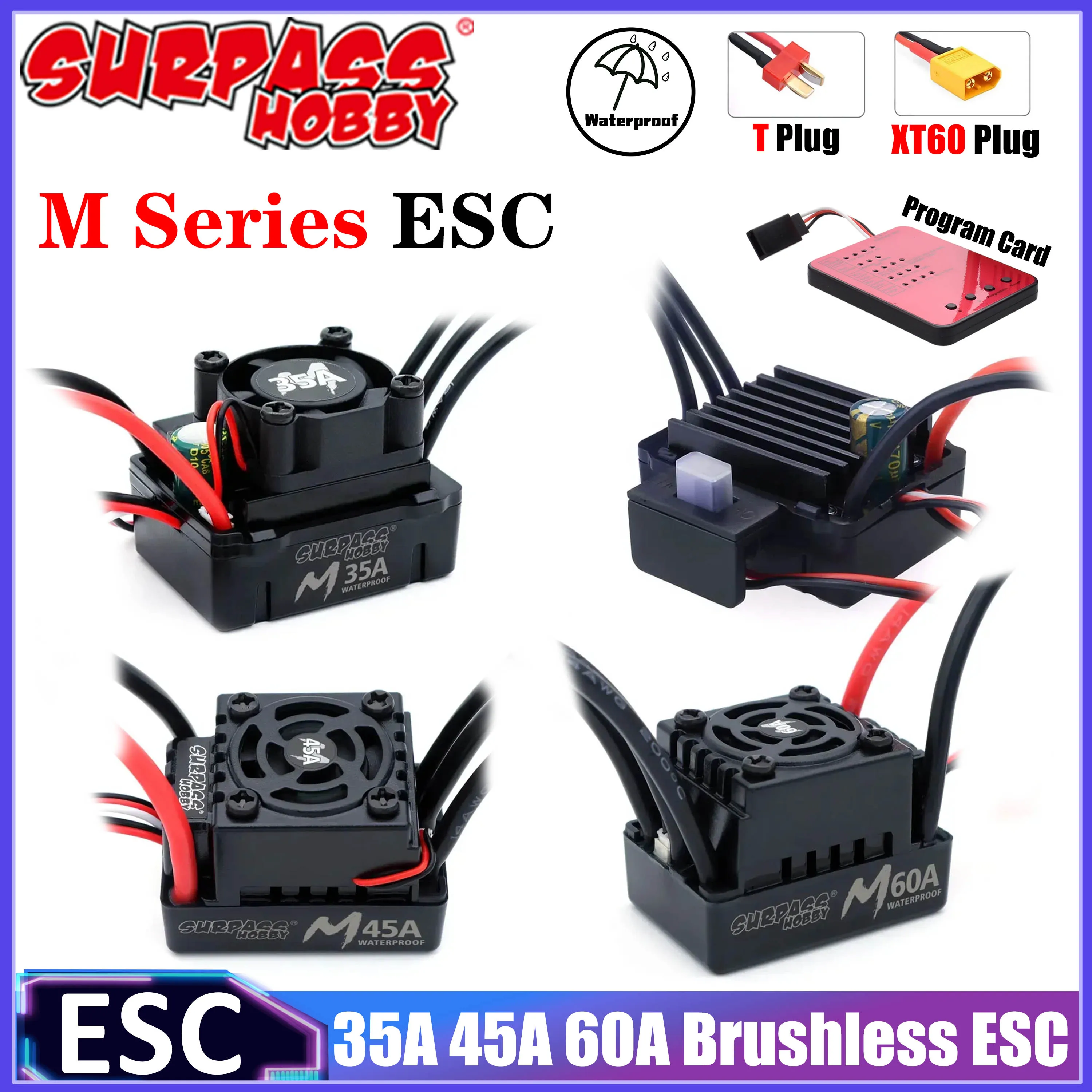 تجاوز هواية M سلسلة 35A 45A 60A مقاوم للماء فرش ESC T XT60 التوصيل 2-3S ل 1/10 1/14 RC سيارة عربات التي تجرها الدواب F540 2845 3650 المحرك