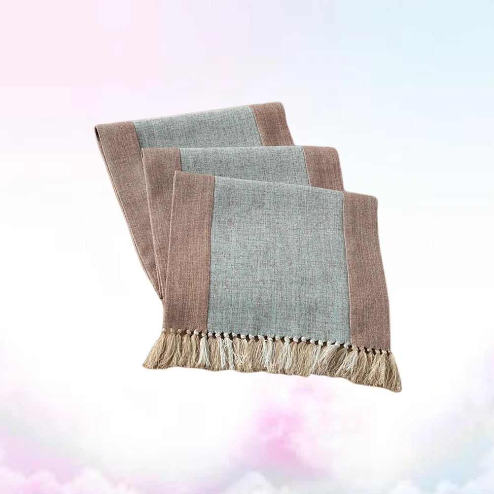 

Blue Cotton Tassel Table Runner Linen Double Size 1 Household Tablecloth Party Table Cloth Decorative Runner Reusable Washable